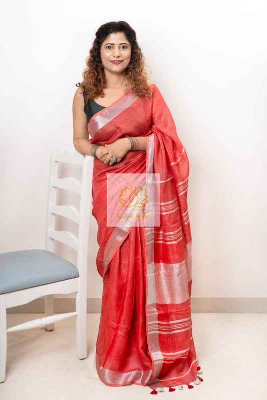 Pure Linen Saree- Red Saree