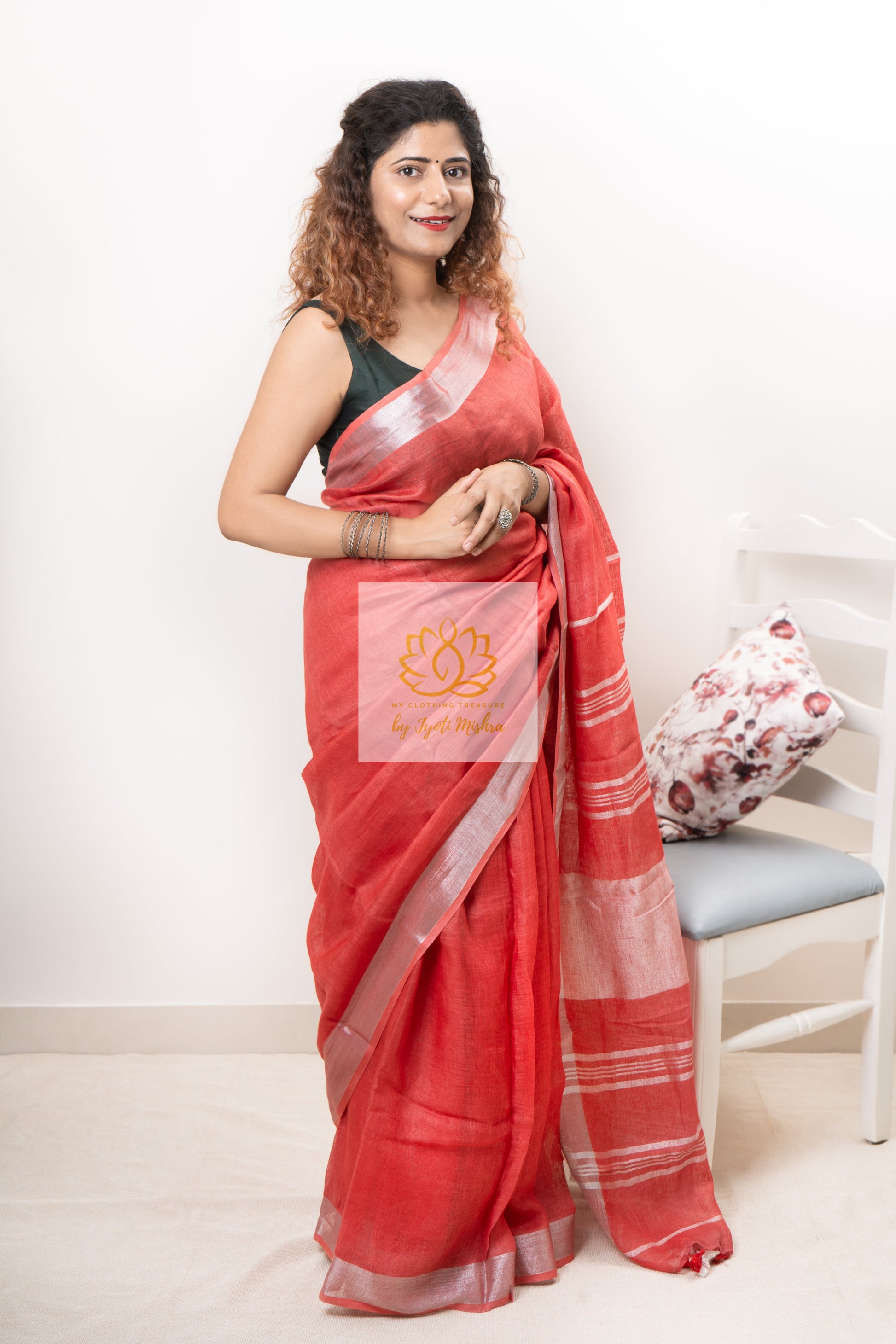 Pure Linen Saree- Red Saree