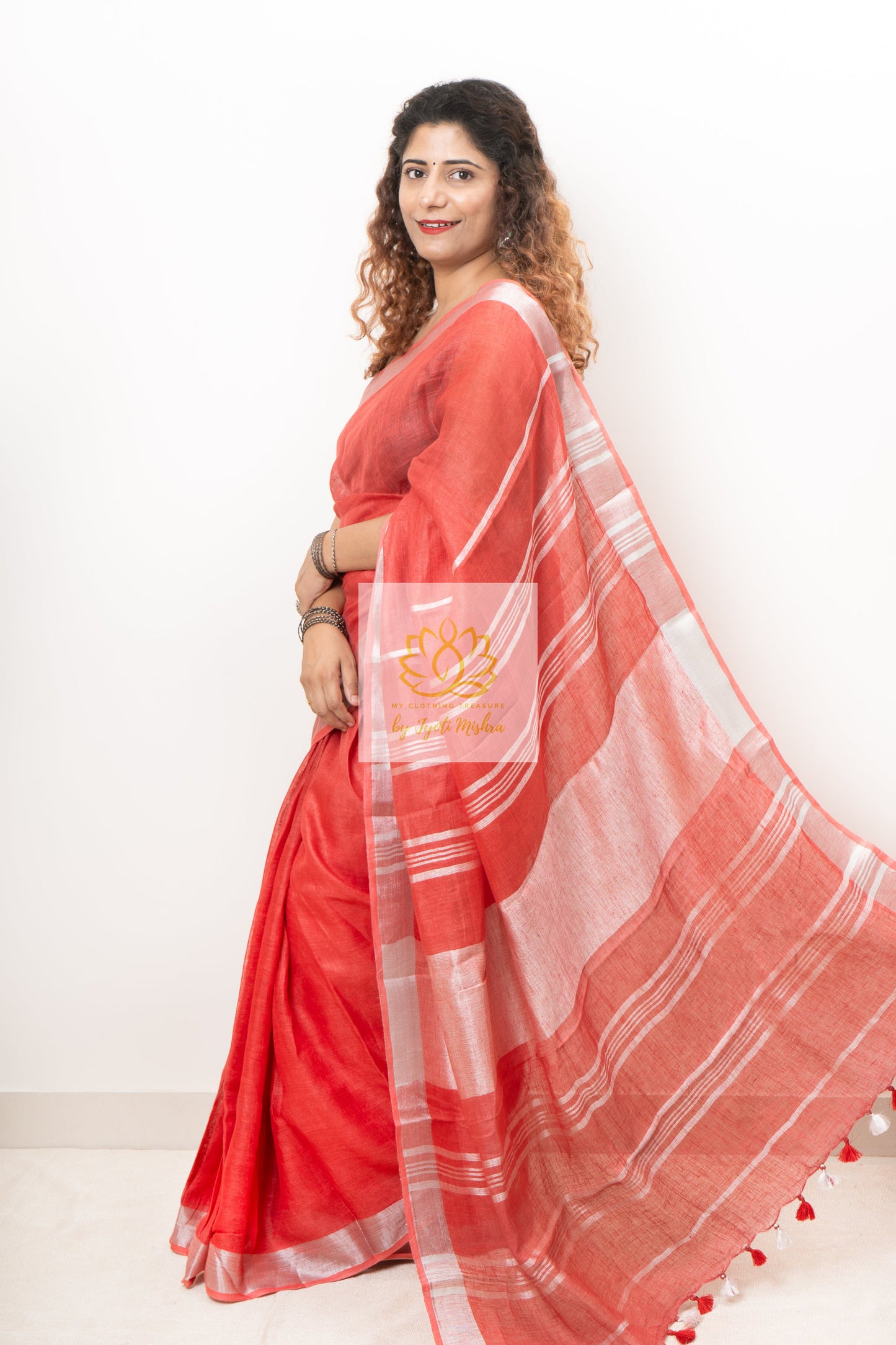 Pure Linen Saree- Red Saree