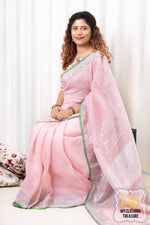 Load image into Gallery viewer, Pure Linen Saree With Sequin Handwork - Pink
