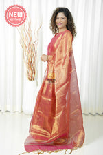 Load image into Gallery viewer, Pure Tissue Mulmul Handwoven Saree - Coral Pink
