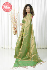 Load image into Gallery viewer, Pure Tissue Mulmul Handwoven Saree - Green Antique Gold
