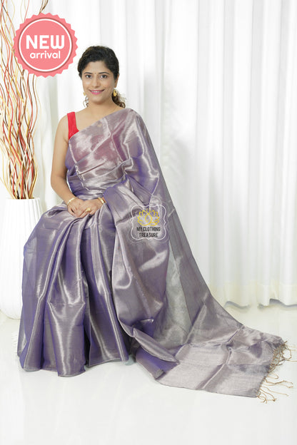 Pure Tissue Mulmul Handwoven Saree - Lavender