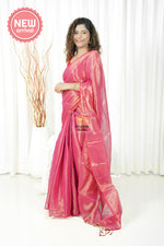 Load image into Gallery viewer, Pure Tissue Mulmul Handwoven Saree - Pink Gold
