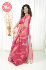 Load image into Gallery viewer, Pure Tissue Mulmul Handwoven Saree - Pink Gold
