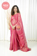 Load image into Gallery viewer, Pure Tissue Mulmul Handwoven Saree - Pink Gold
