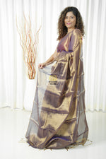 Load image into Gallery viewer, Pure Tissue Mulmul Handwoven Saree - Purple Gold
