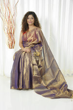 Load image into Gallery viewer, Pure Tissue Mulmul Handwoven Saree - Purple Gold
