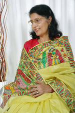 Load image into Gallery viewer, Pure Tussar Silk Madhubani Hand Painted Saree - Lime
