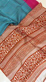 Load image into Gallery viewer, Murshidabad Pure Silk Sarees Hand block Print- Blue
