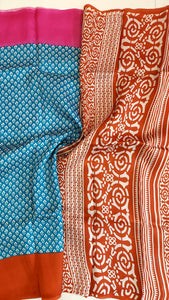 Murshidabad Pure Silk Sarees Hand block Print- Blue