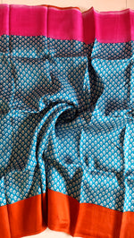 Load image into Gallery viewer, Murshidabad Pure Silk Sarees Hand block Print- Blue
