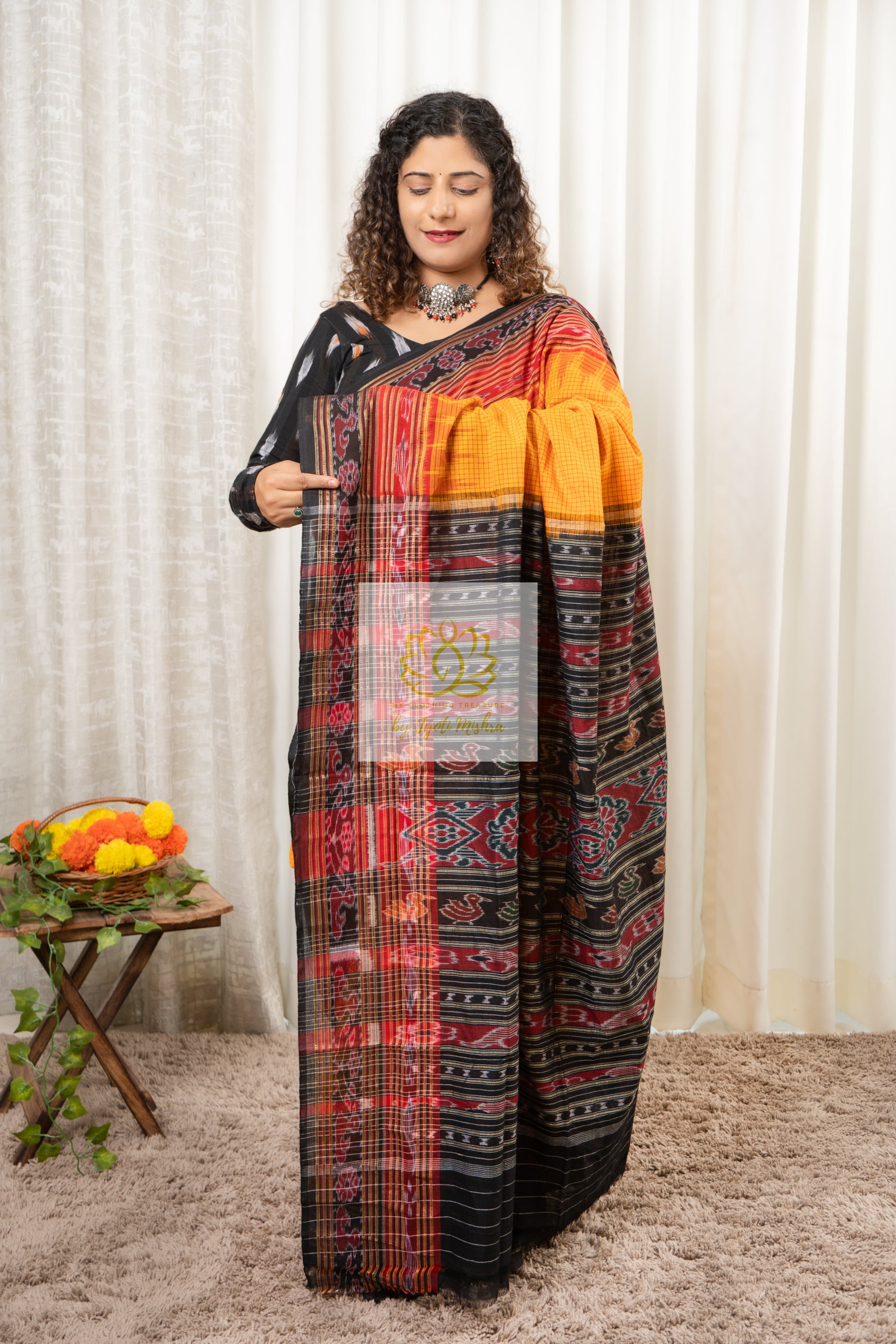 Sachipaar Khandua Cotton Saree: Yellow Saree