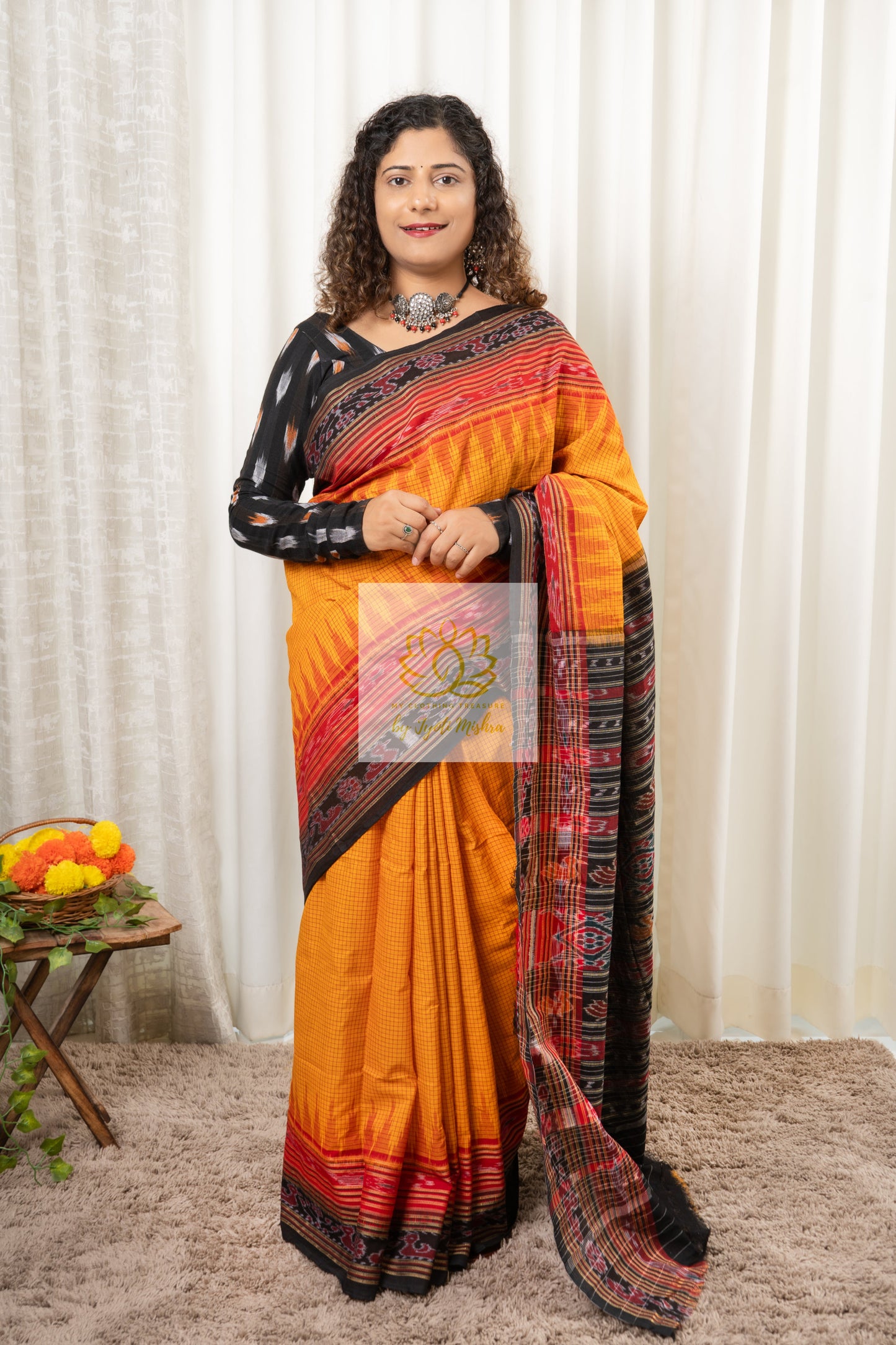 Sachipaar Khandua Cotton Saree: Yellow Saree