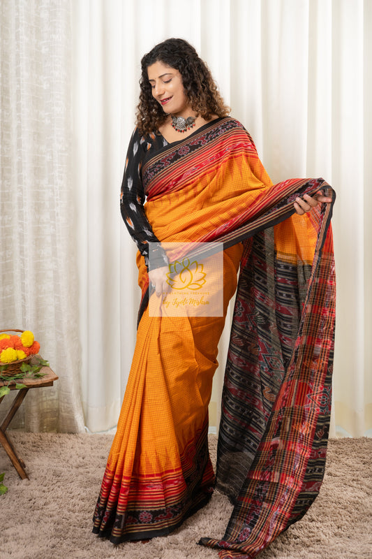 Sachipaar Khandua Cotton Saree: Yellow Saree