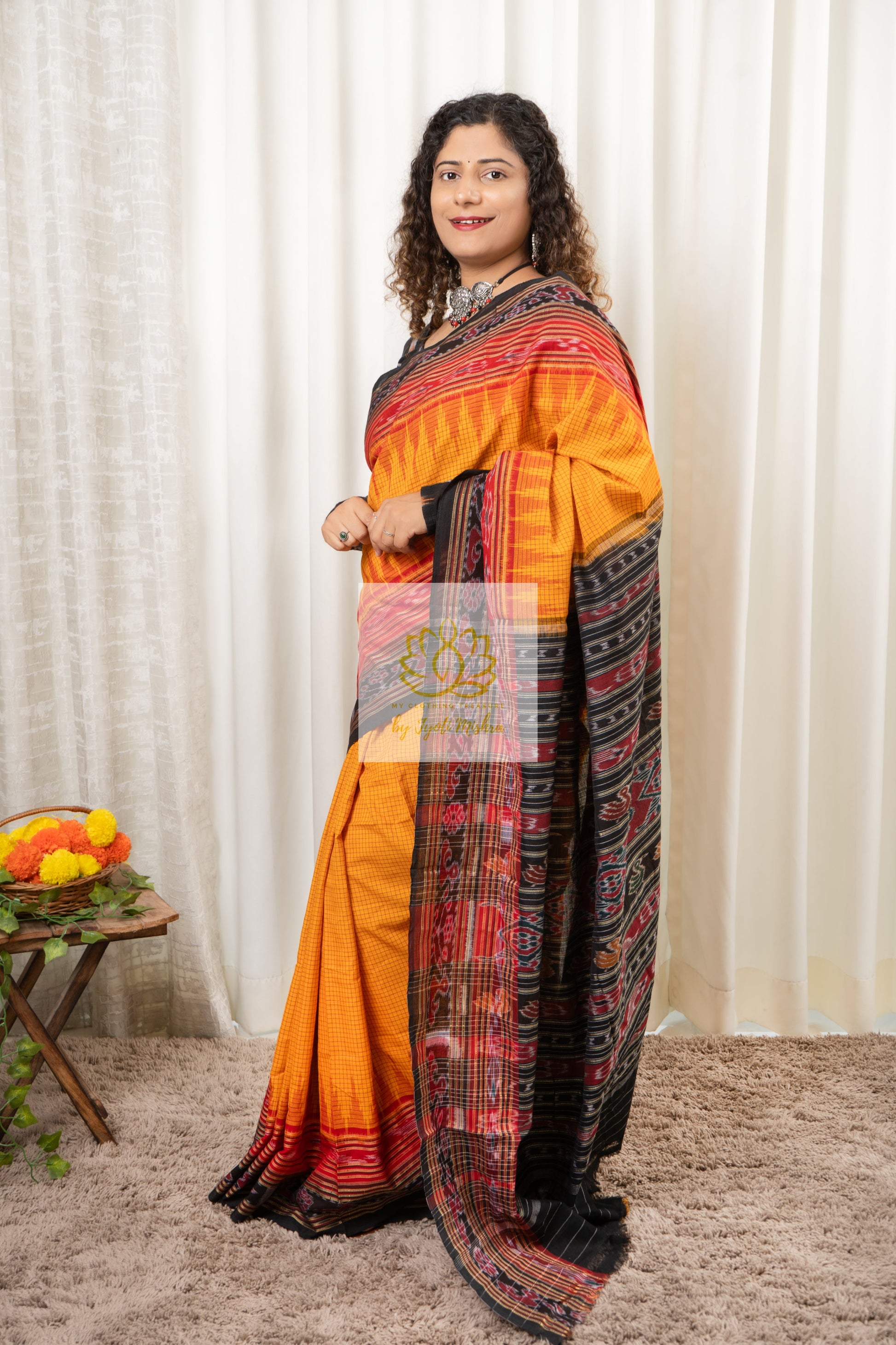 Sachipaar Khandua Cotton Saree: Yellow Saree