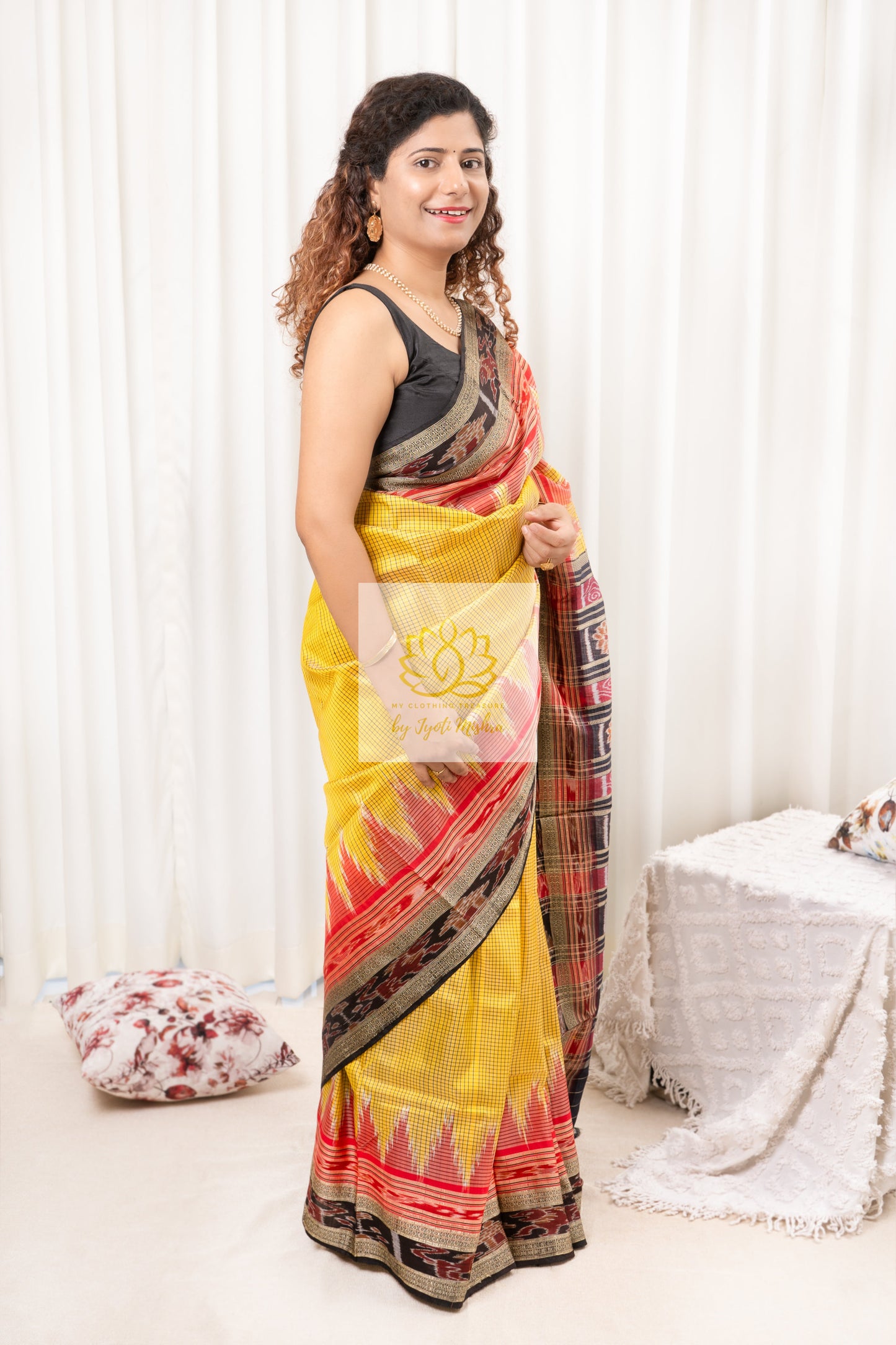 Sachipaar Khandua Silk Saree: Yellow Saree