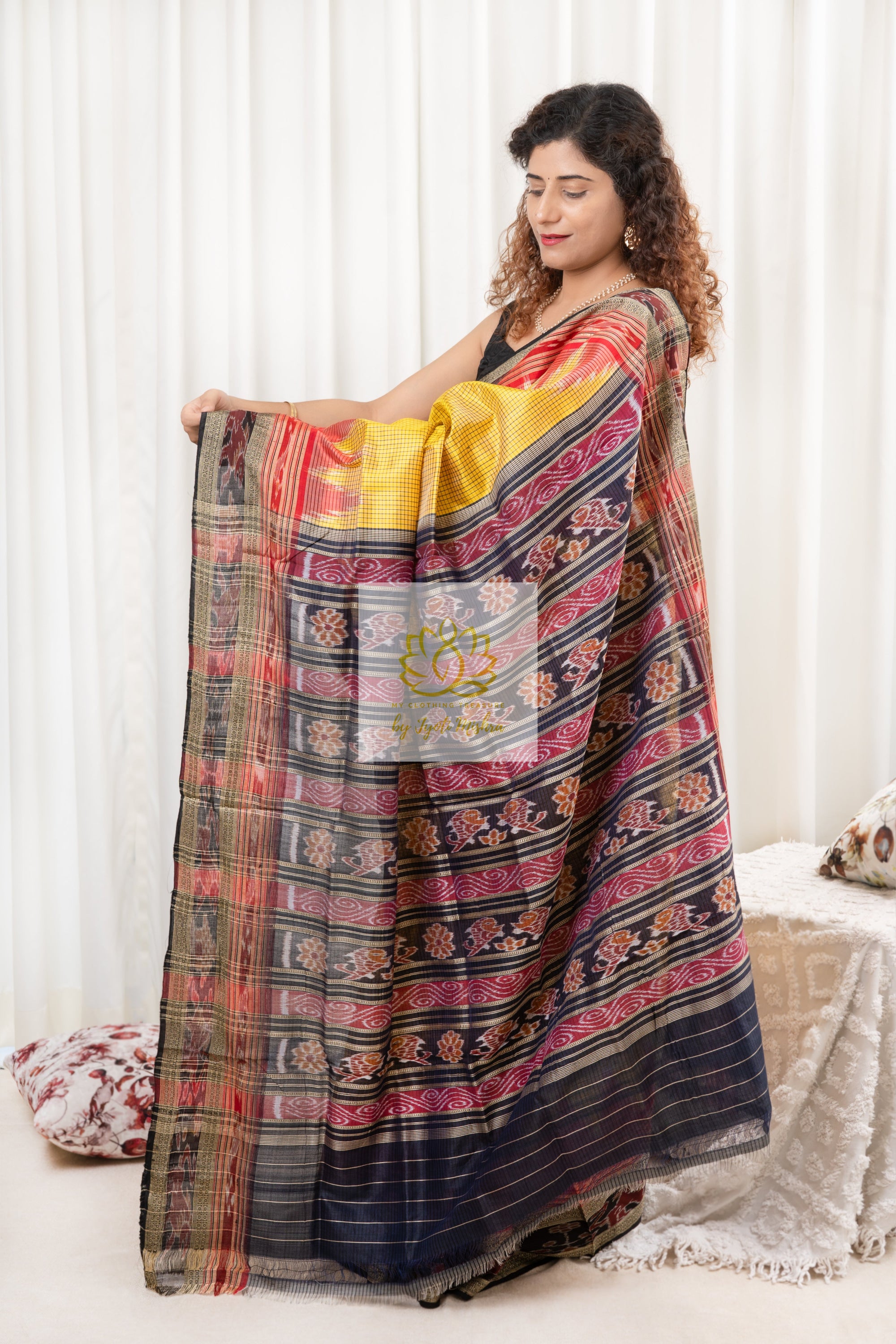 Sachipaar Khandua Silk Saree: Yellow Saree