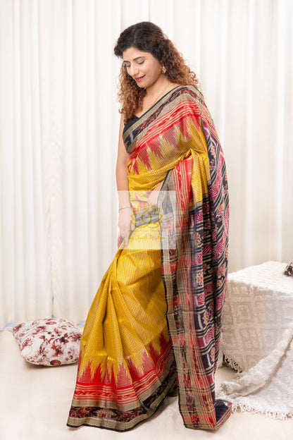 Sachipaar Khandua Silk Saree: Yellow Saree