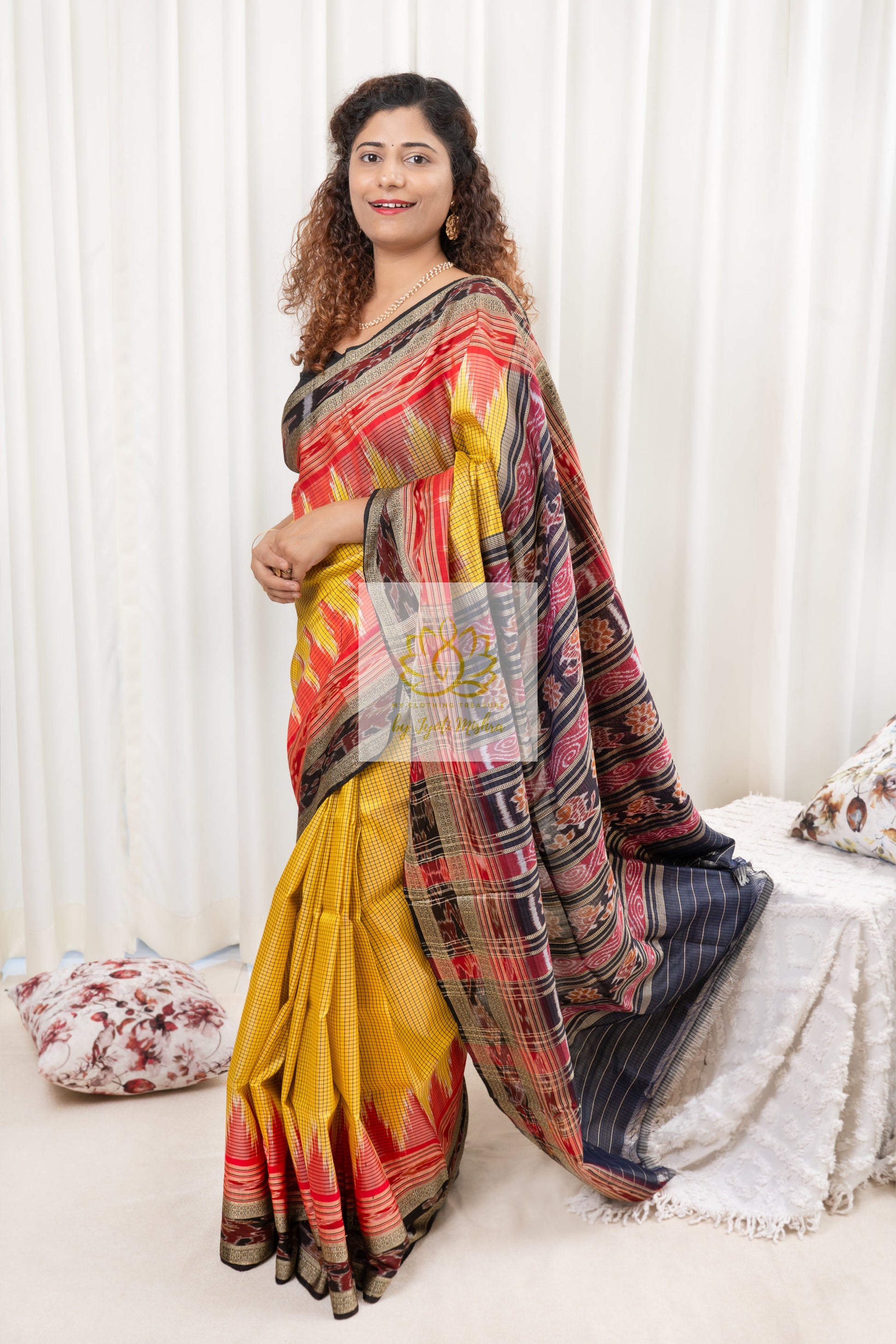 Sachipaar Khandua Silk Saree: Yellow Saree