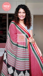 Load image into Gallery viewer, Zari Border Hand Block Print Mulmul Cotton Saree- Brick Red
