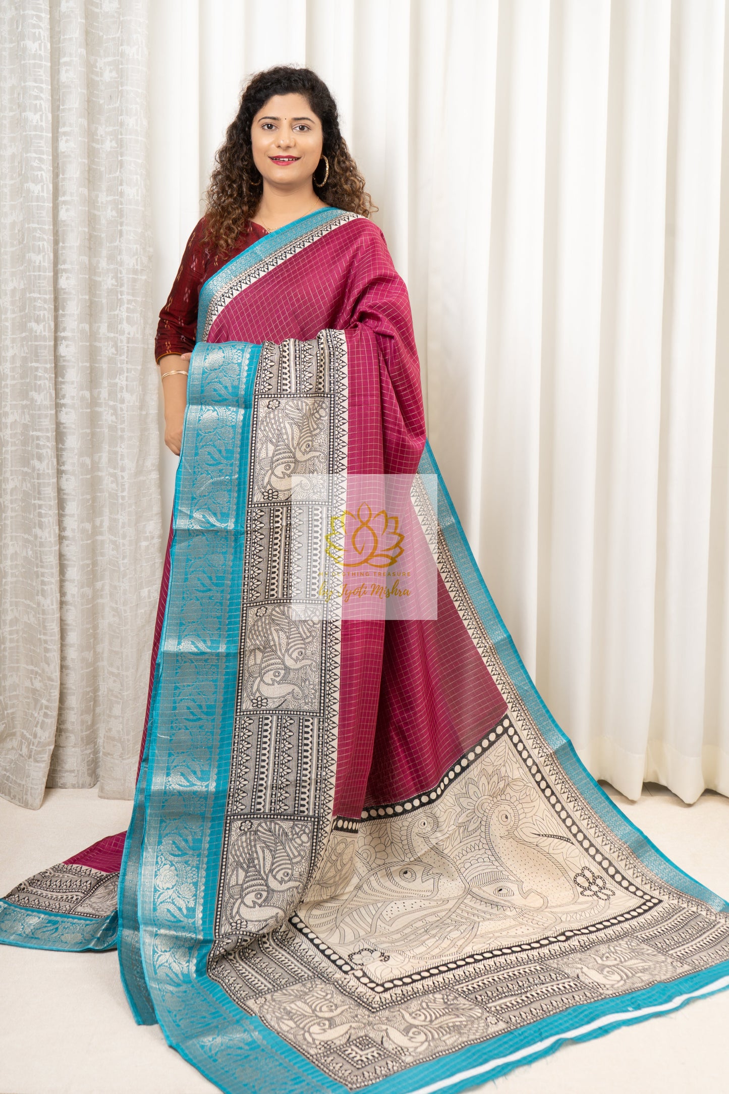 Zari Checks Dola Silk Saree - Burgundy