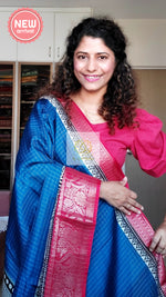 Load image into Gallery viewer, Zari Checks Dola Silk Saree - Deep Blue-Red
