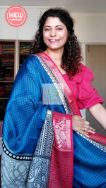 Load image into Gallery viewer, Zari Checks Dola Silk Saree - Deep Blue-Red
