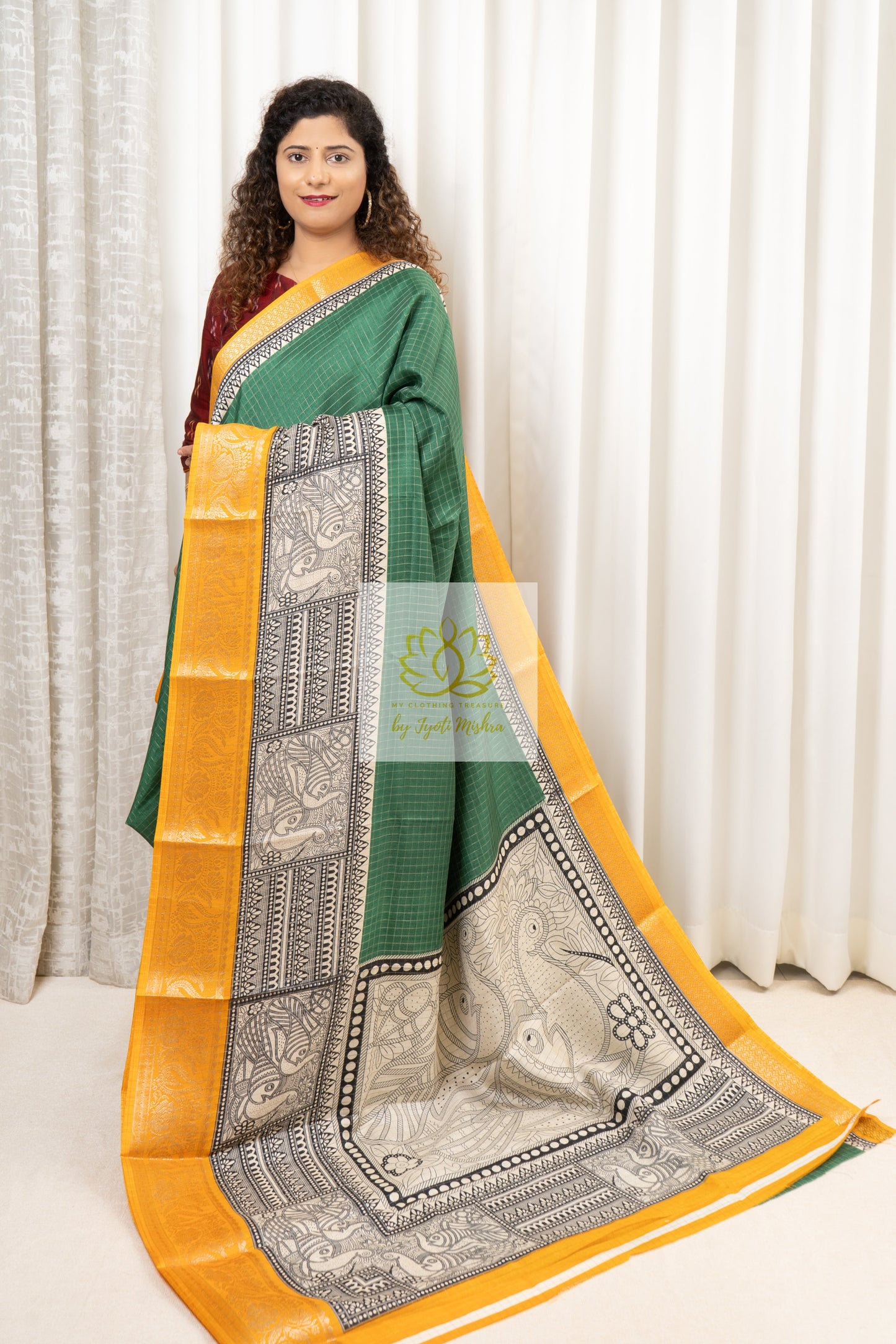 Zari Checks Dola Silk Saree - Green