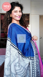 Load image into Gallery viewer, Zari Checks Dola Silk Saree - Navy
