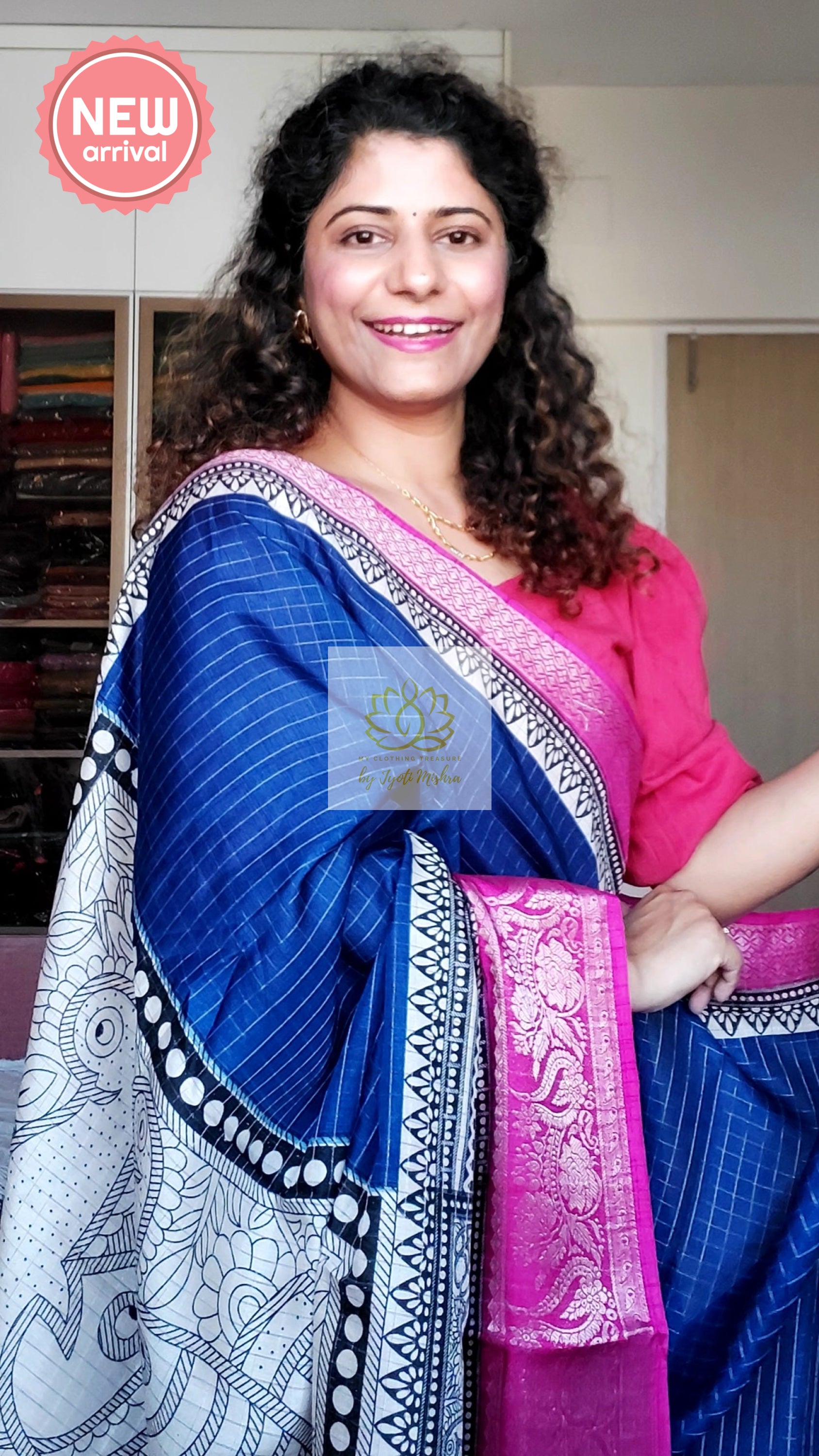 Zari Checks Dola Silk Saree - Navy