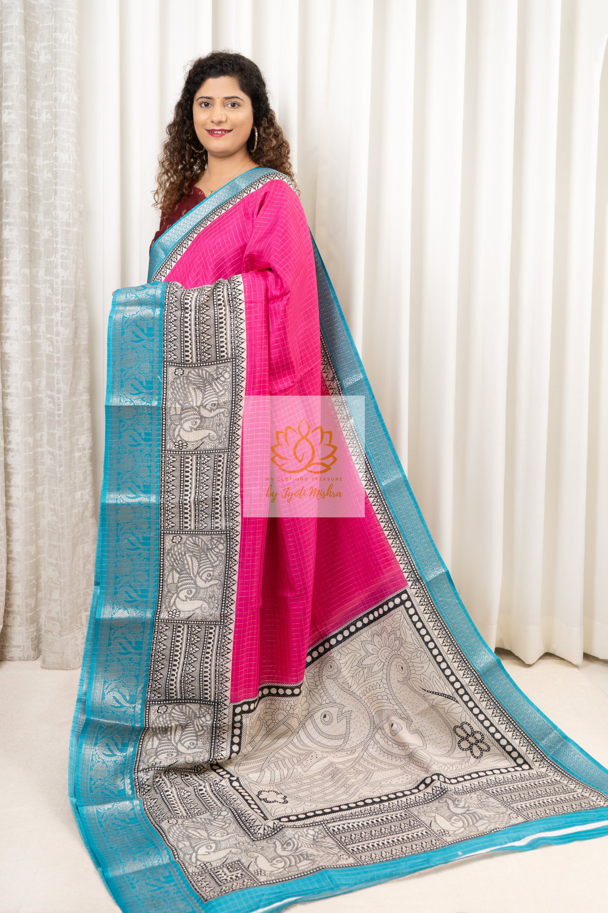 Zari Checks Dola Silk Saree - Pink