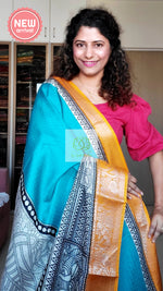 Load image into Gallery viewer, Zari Checks Dola Silk Saree - Turquoise
