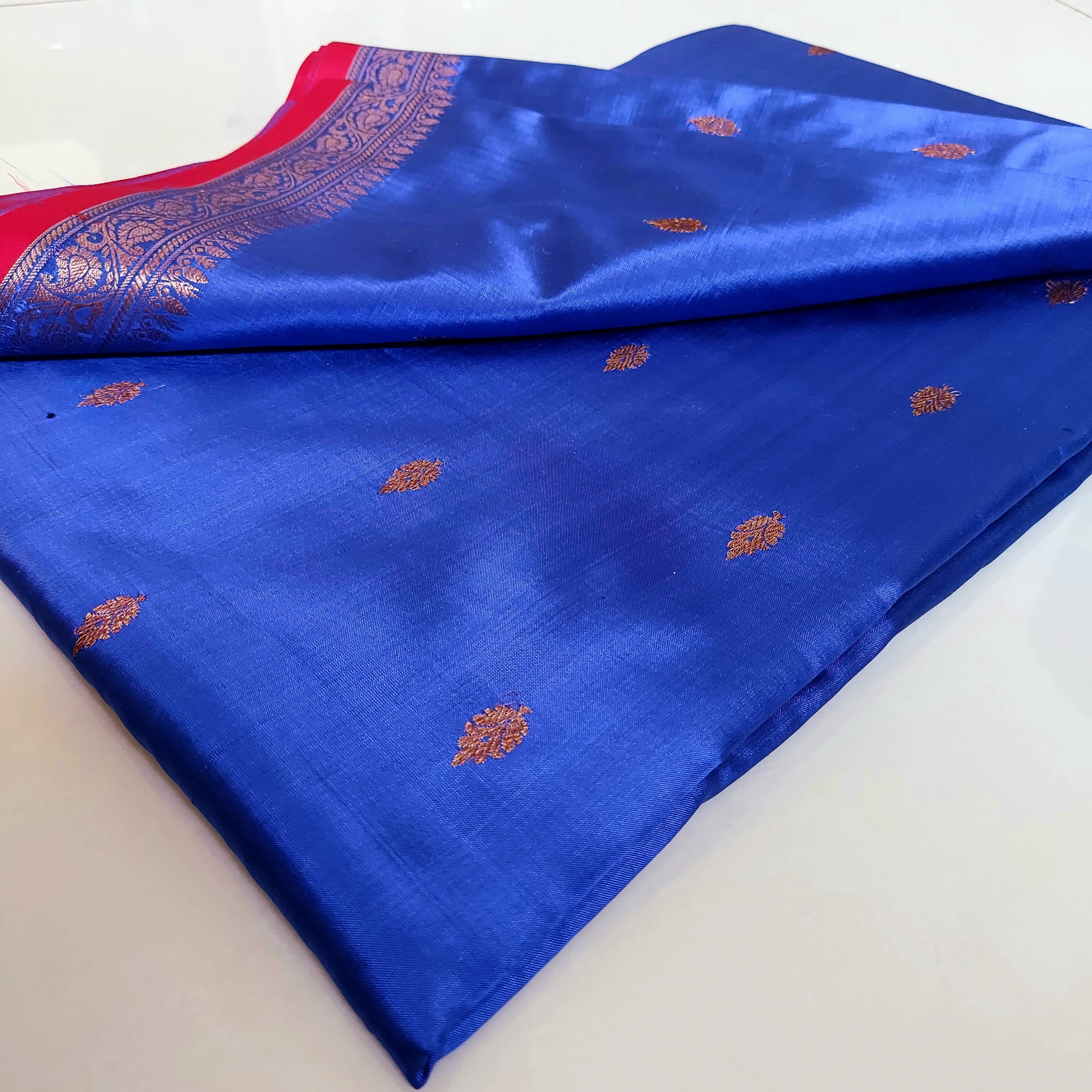 Royal Blue-Red Banarasi With Antique Zari Work