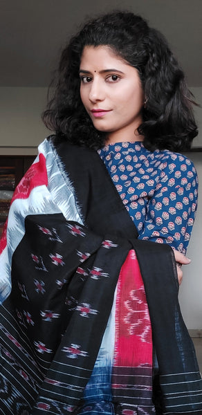 Black and white Sambalpuri cotton Saree – Boyanika Odisha