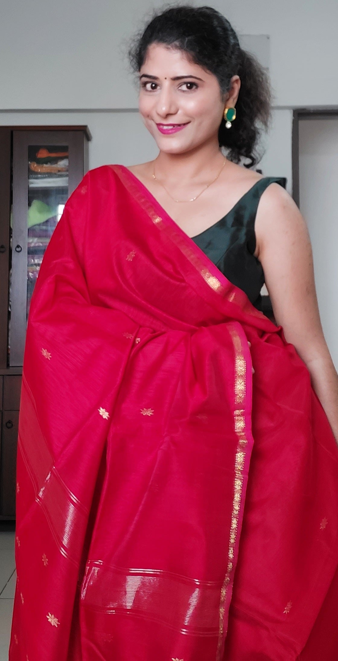 Maheshwari Silk Cotton Saree - Red