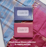 Load image into Gallery viewer, Handwoven Banana Pith Silk Saree- Wine and Shot Blue
