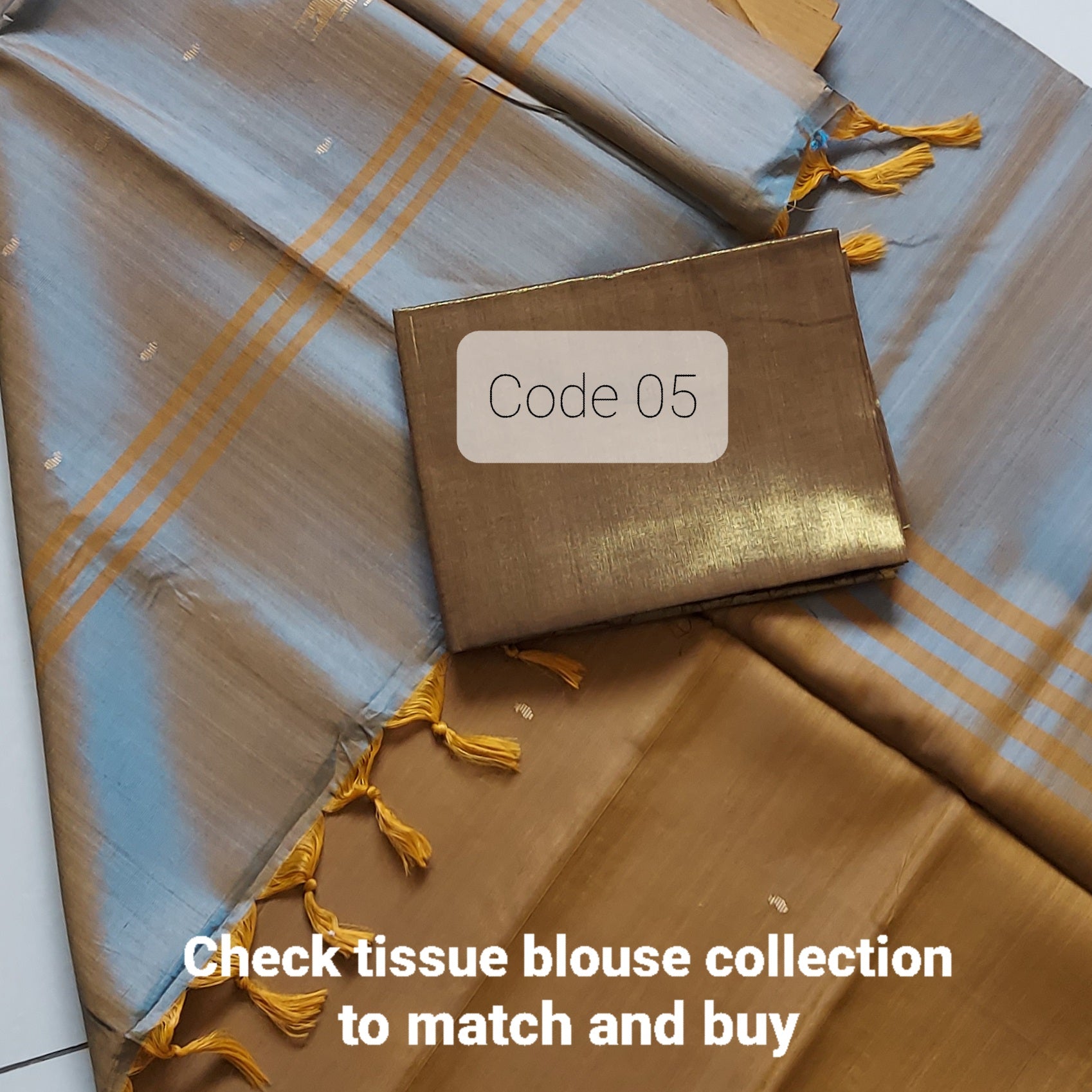 Handwoven Banana Pith Silk Saree- Mustard and Shot Blue