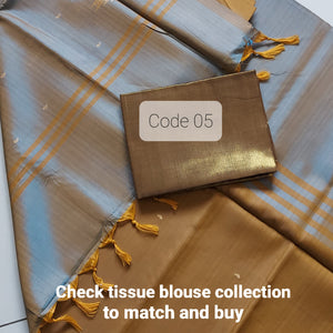 Handwoven Banana Pith Silk Saree- Mustard and Shot Blue