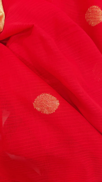 Pure Khadi Zari Woven Jamdani- Red