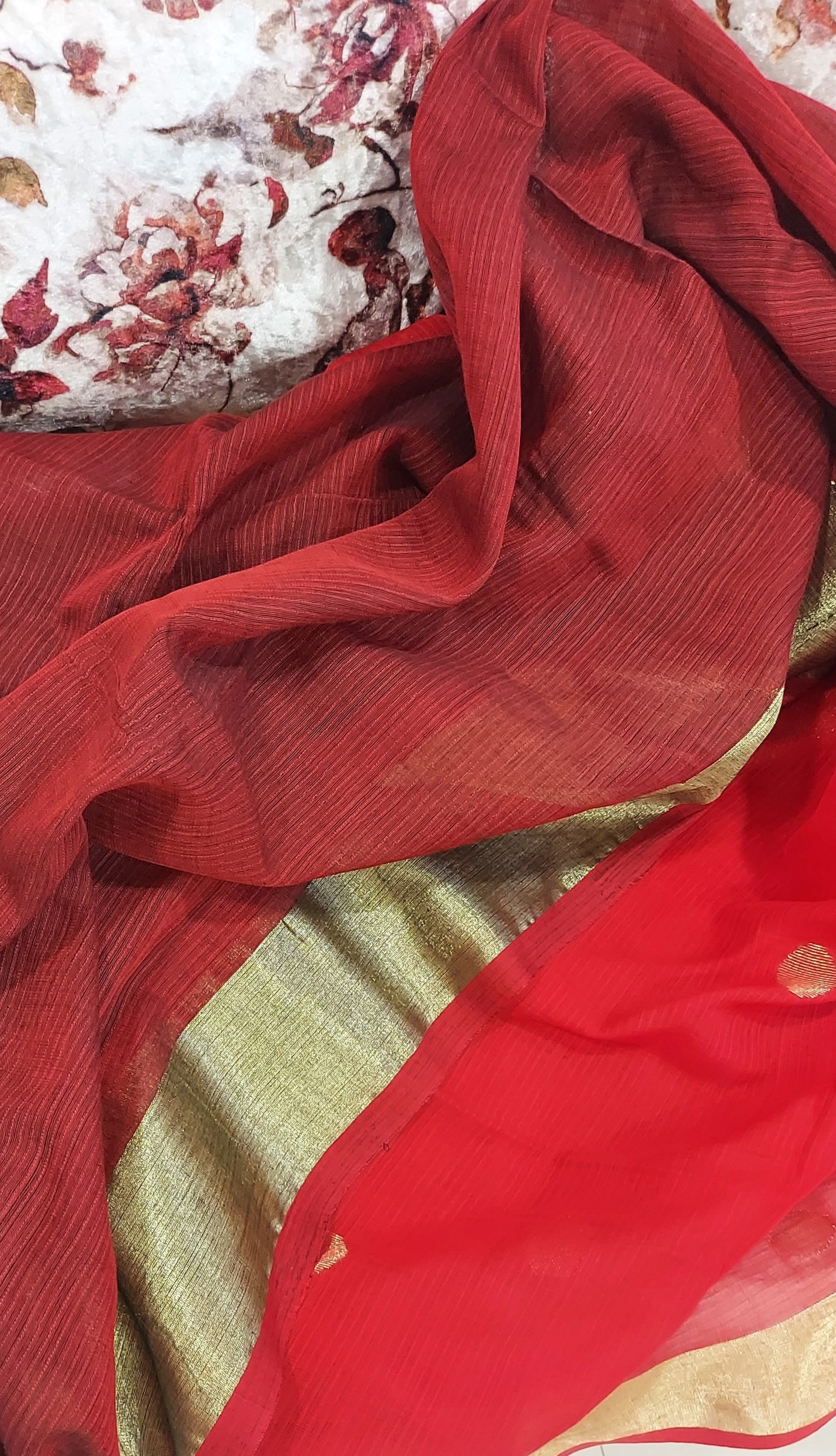 Pure Khadi Zari Woven Jamdani- Red