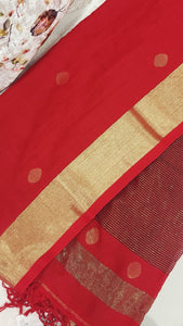 Pure Khadi Zari Woven Jamdani- Red