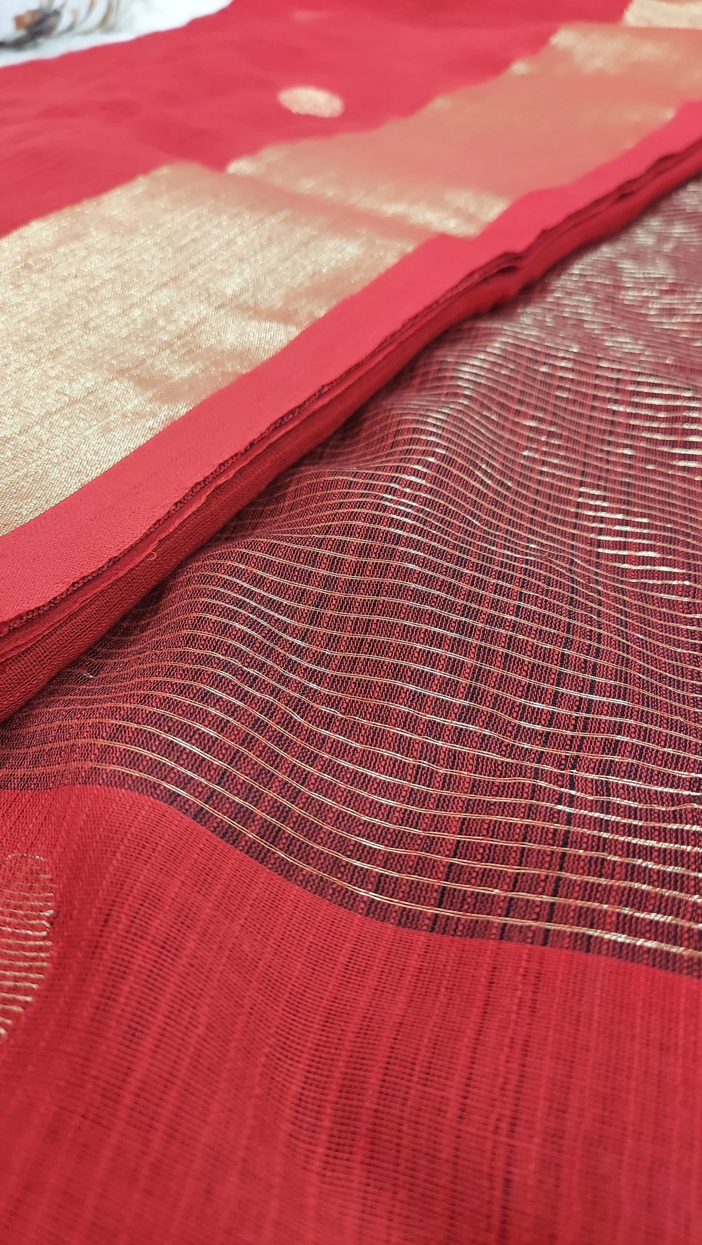 Pure Khadi Zari Woven Jamdani- Red