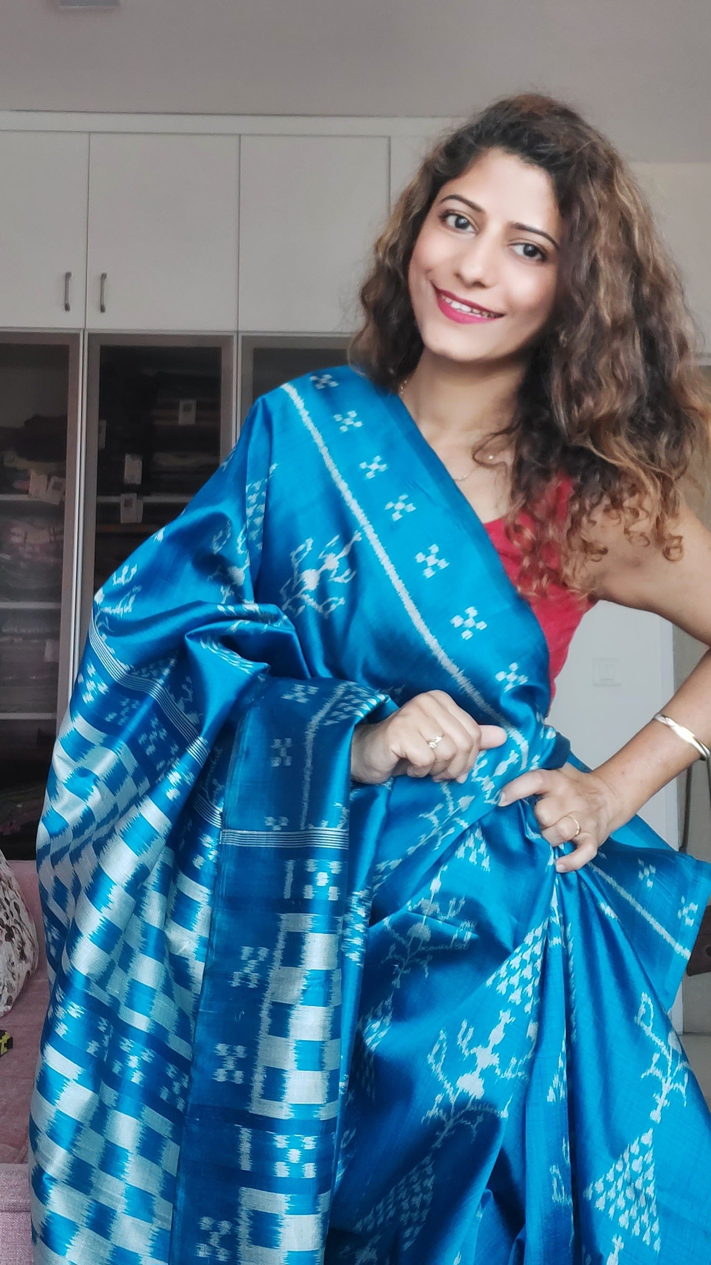 Odisha Ikkat Khandua Silk Saree- Aqua Blue