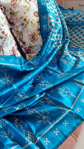 Odisha Ikkat Khandua Silk Saree- Aqua Blue