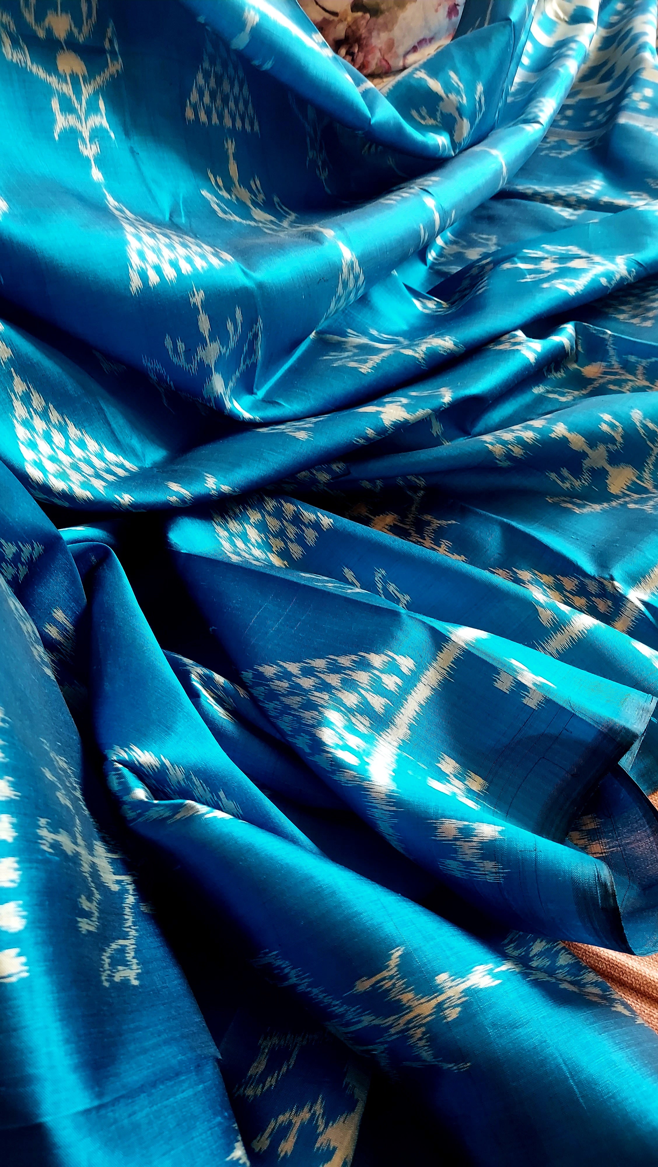 Odisha Ikkat Khandua Silk Saree- Aqua Blue