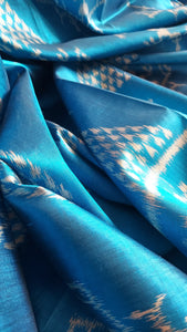 Odisha Ikkat Khandua Silk Saree- Aqua Blue