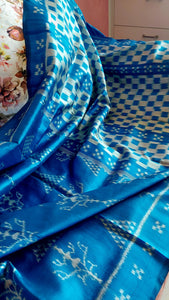 Odisha Ikkat Khandua Silk Saree- Aqua Blue