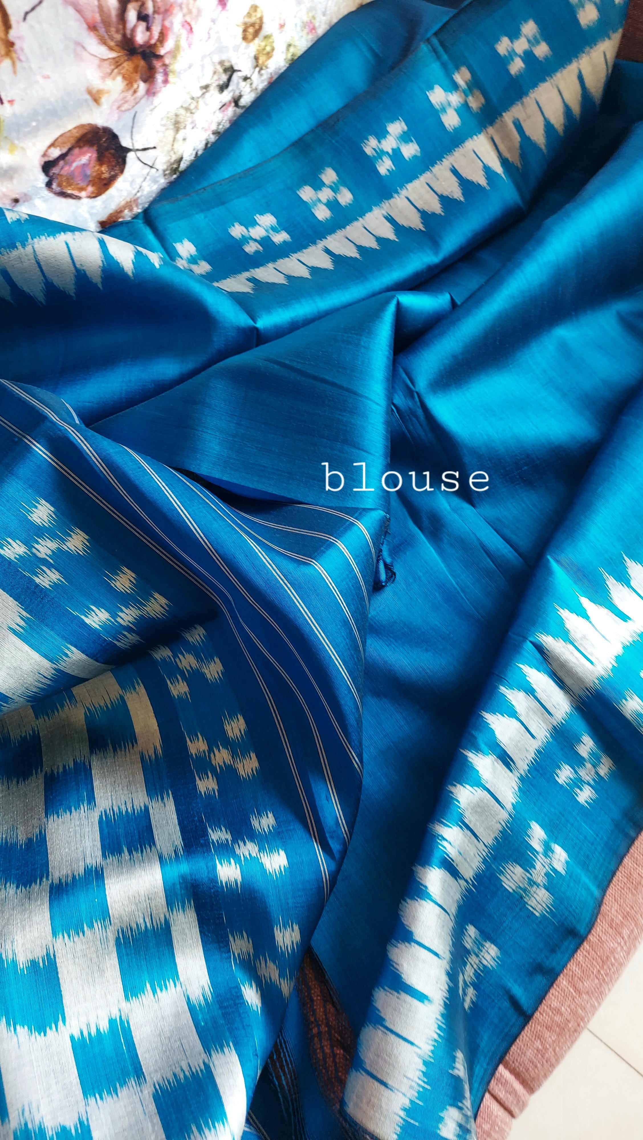 Odisha Ikkat Khandua Silk Saree- Aqua Blue