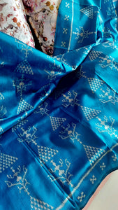 Odisha Ikkat Khandua Silk Saree- Aqua Blue